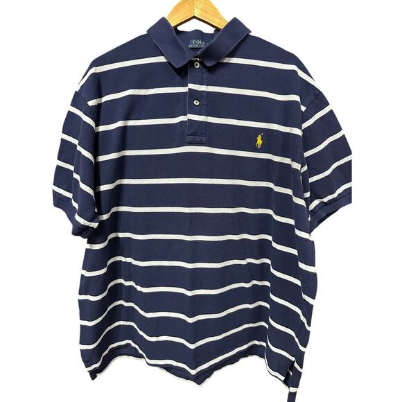Polo Ralph Lauren Short Sleeve Shirt  Navy White Stripe 2XB Classic Pony Logo - Picture 1 of 10